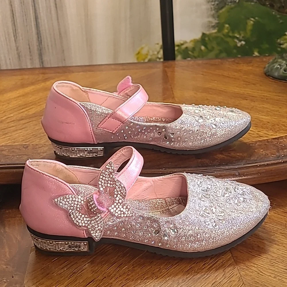 Sibate Girls 36 size 4.5 pink sparkly glitter bedazzled butterfly fancy shoes